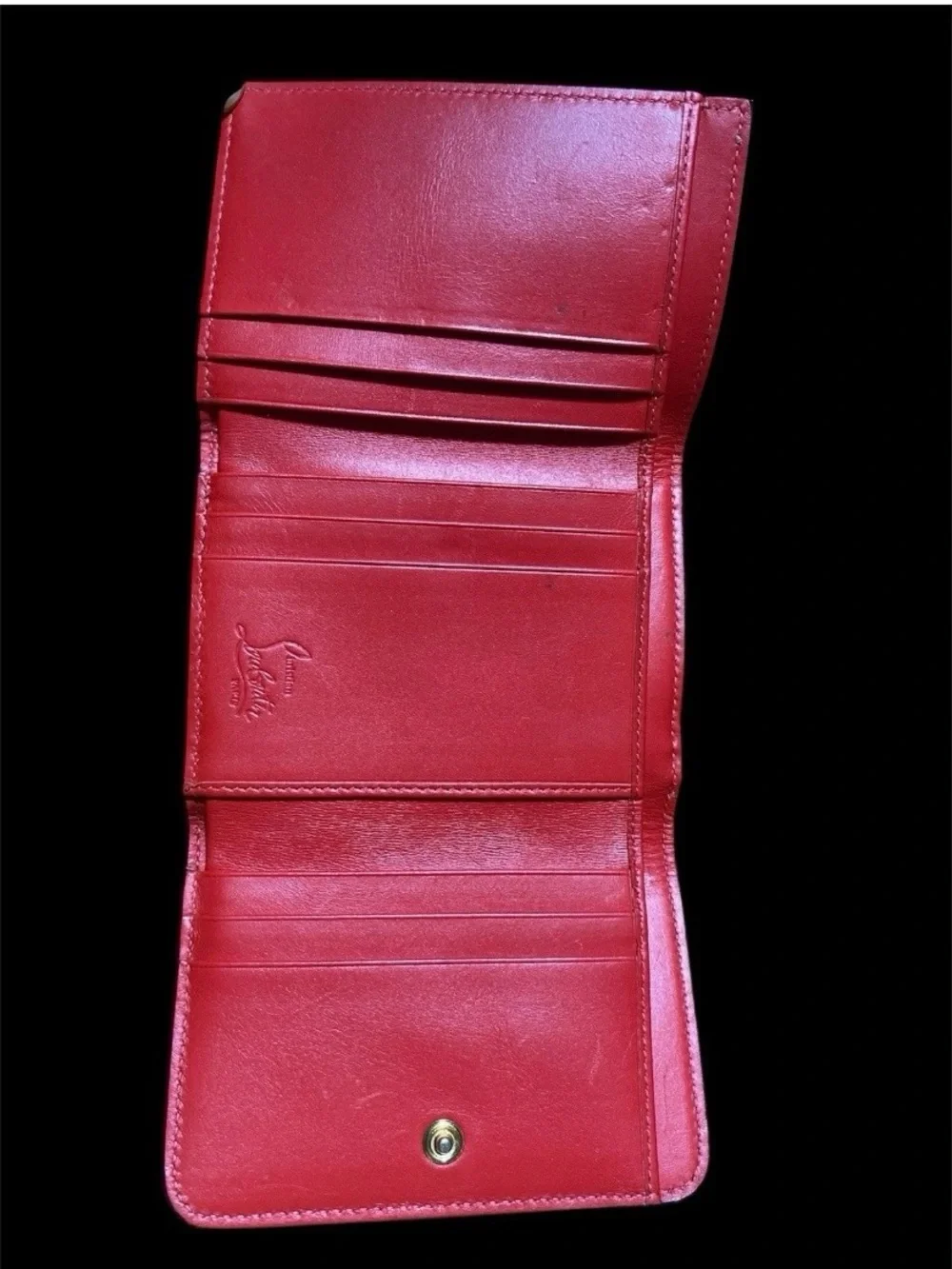 Christian Louboutin Black Leather Studded Card Holder with Gold Hardware